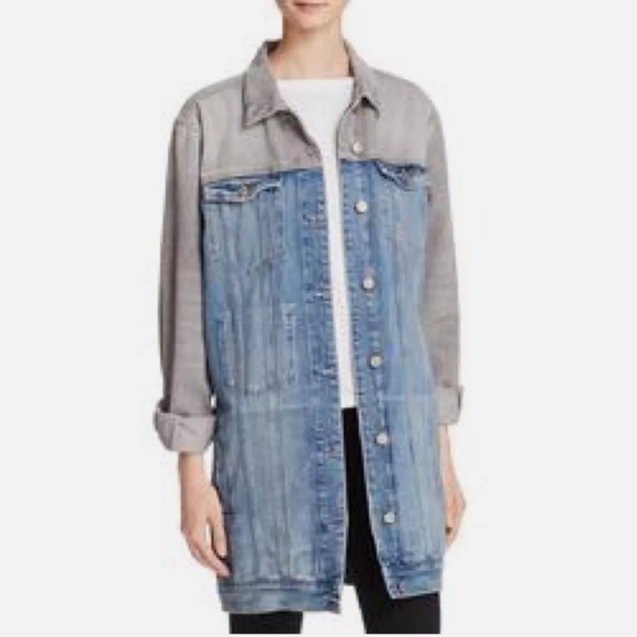 GUESS | Jessie two-tone denim long button up jean trucker jacket - Picture 9 of 10